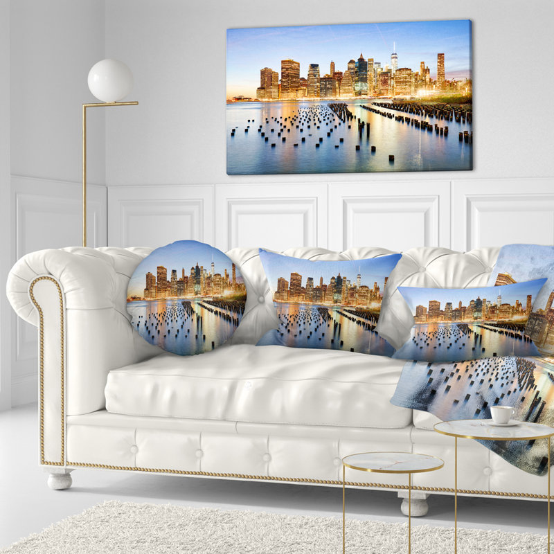 New York Skyline Multicolor Square Throw Pillow 16" x 16"