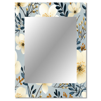 Winham Dreamy Garden Minimalist Flower - Floral Decorative Mirror, Cottage Large Wall Mirror, Printed Metal Art