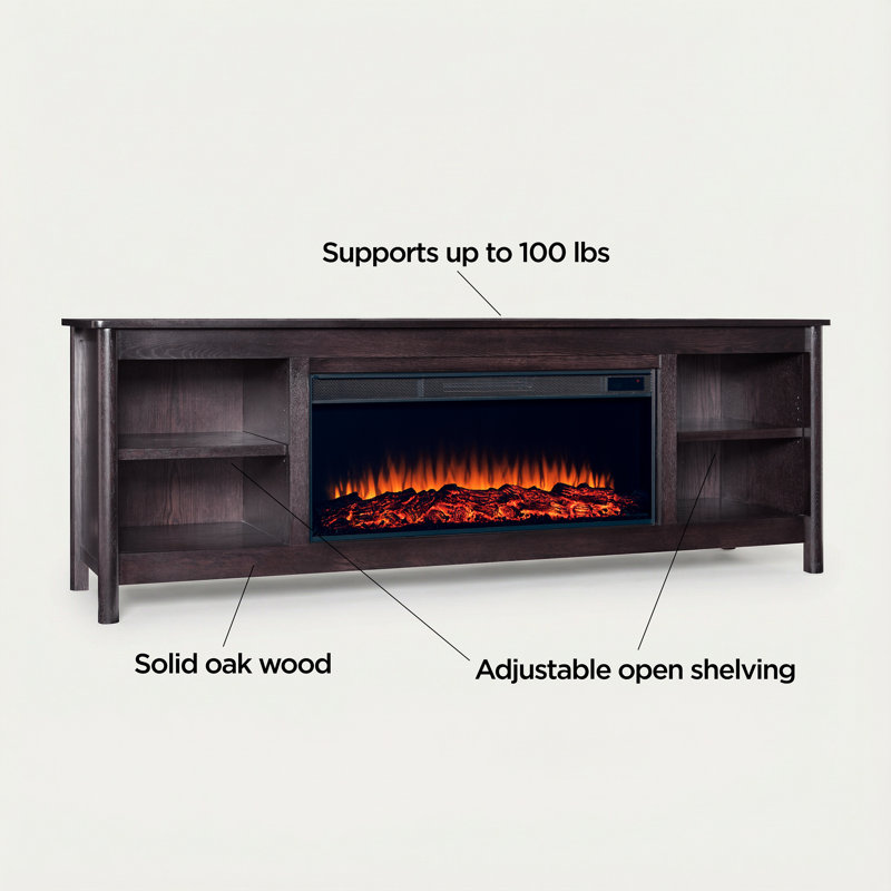 Kells 81" Electric Fireplace TV Stand, Dark Oak