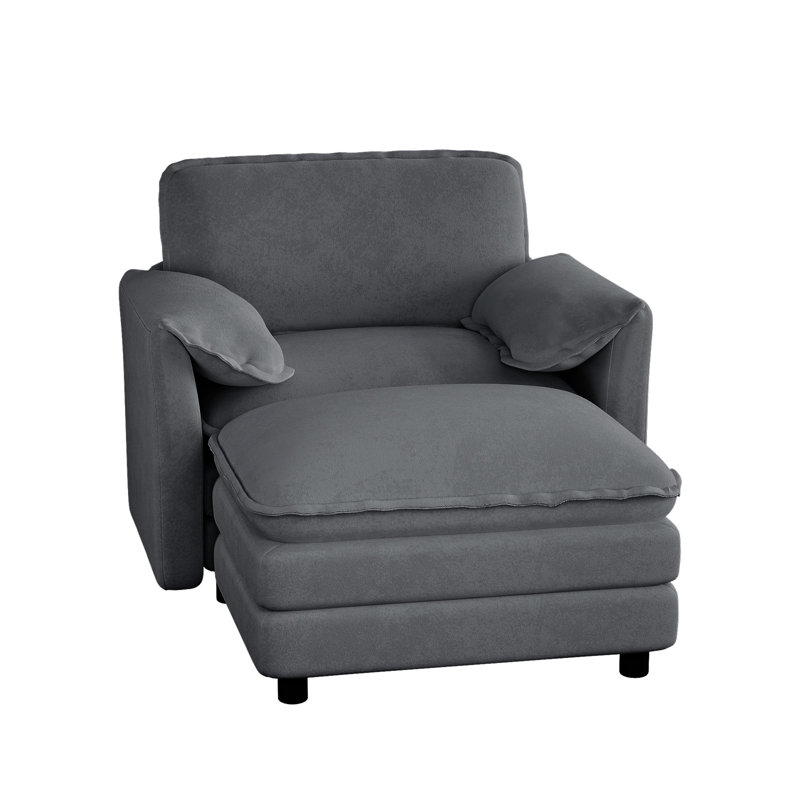 Chaise d'appoint rembourrée avec repose-pieds et coussin double couche, Gris