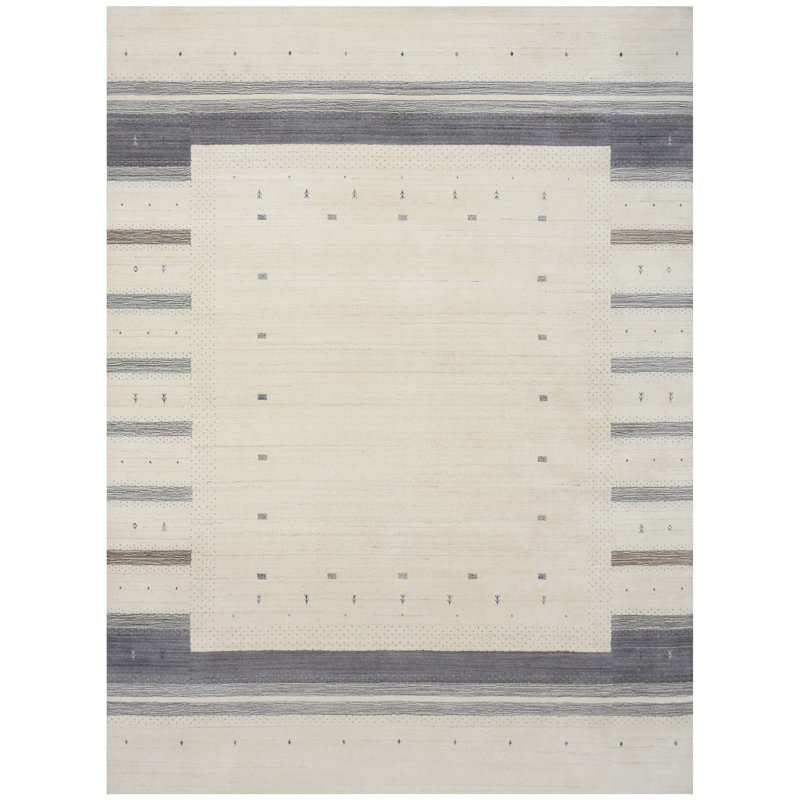 Hand Knotted Wool Striped Area Rug in Natural/Taupe/Gray, Rectangle 8' x 10'