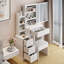 Très grande coiffeuse à miroir coulissant à droite avec tabouret pour petits espaces - matériau 29,2 po et zone blanche coussinée