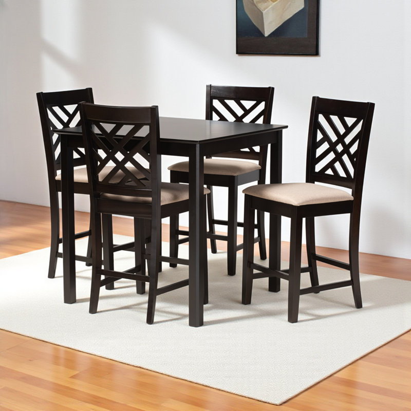 Ensemble de salle à manger 5 pièces au fini noir / beige Fraserburgh H 37,4 po x l 18,5 po x P 19,88 po, Noir, Beige
