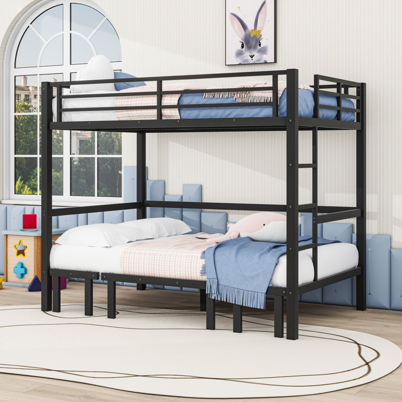Metal Bunk Bed With Guardrails, Full Over Full