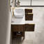 Meuble-lavabo autoportant moderne de 48 po avec lavabo vasque en marbre, plateau en pierre frittée Carrara et portes en bois cannelé, rangement à fermeture en douceur, noyer foncé