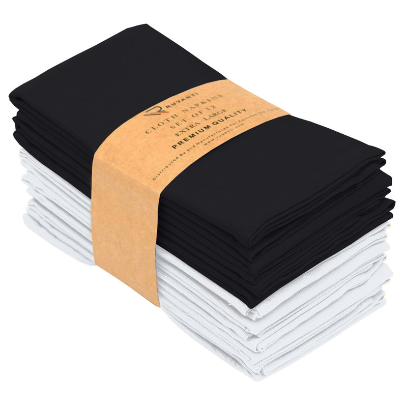 Serviettes de table carrées multicolores, Noir / blanc