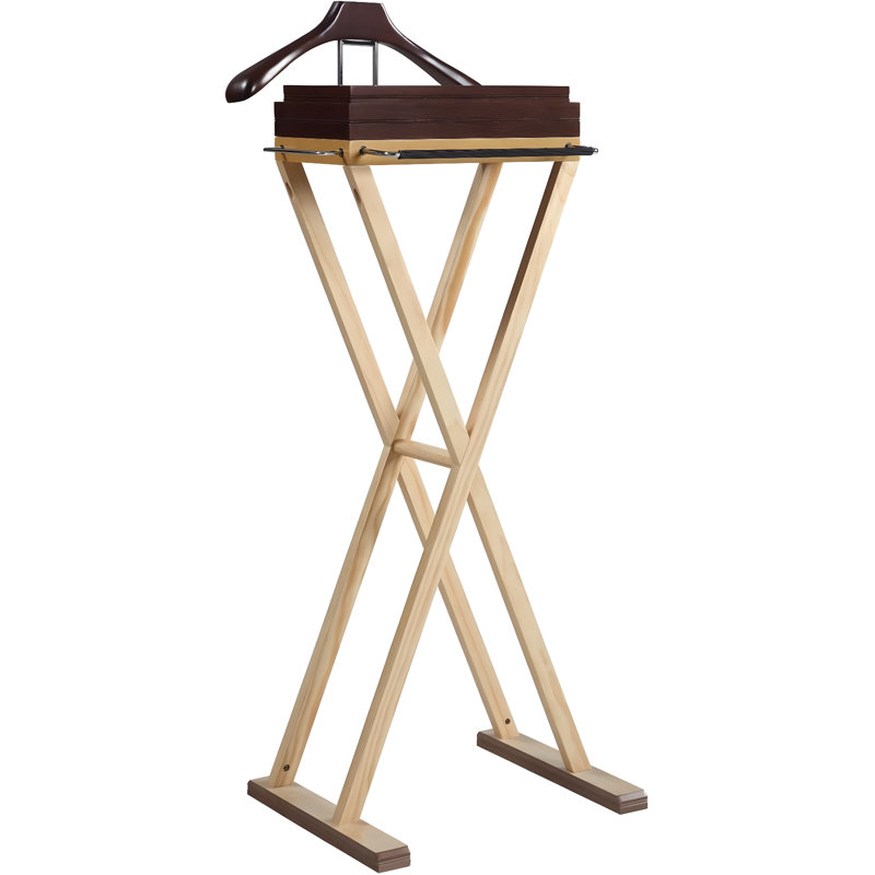 Laguna Wooden Valet Stand With Wide Shoulder Hanger, Two Stackable Felt Trays, Trouser Bar, And Side Tie Bars For Organizing Clothes And Accessories