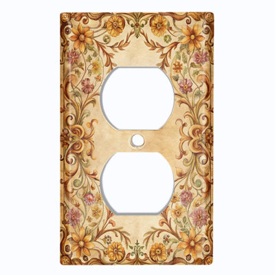 Couvercle de plaque d'interrupteur en métal; Bascule à 4 bandes standard des États-Unis - image imprimée d'un cadre floral rétro