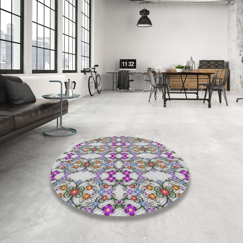 Tapis mauve à motif floral Sammy-Jo, Rond 7 pi