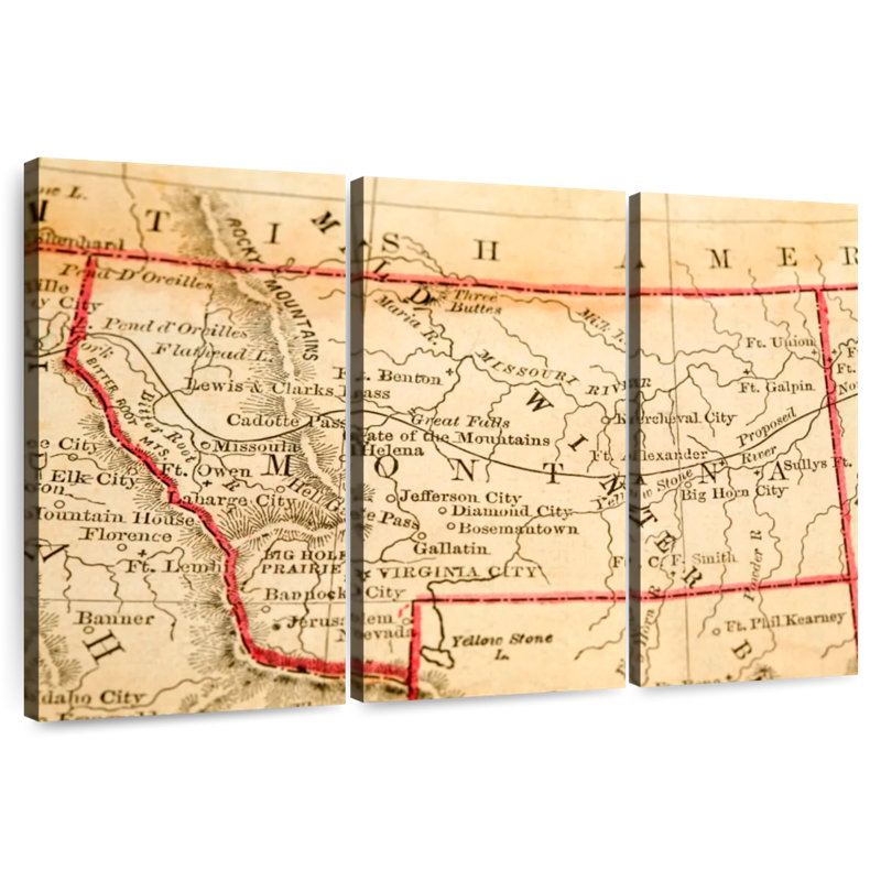 Carte rétro du Montana, Aliaz, H 36 po x l 57 po