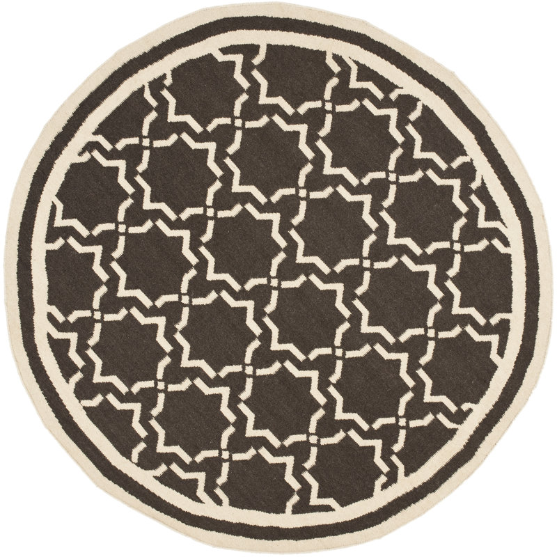 Rodgers Hand Woven Flat Weave Wool/Cotton Geometric Rug in Chocolate, Round 8'