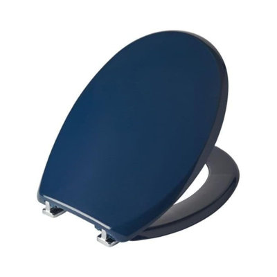 Thermoplastic Indigo Blue Toilet Seat, Non Slip, With Adjustable Chrome Hinges, Easy To Clean & Quick Installation, Blue