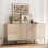 Meuble télé 61 po avec rangement Laverda, meuble télé Reeded, console de télévision en bois avec 4 portes