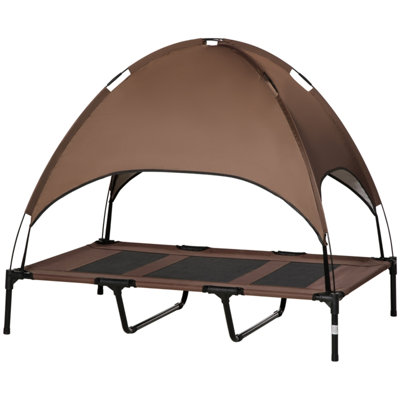 Dog Cot 48 x 36.25 x 42.5 in Metal 1 Piece Dog Cot Brown Canopy Foldable