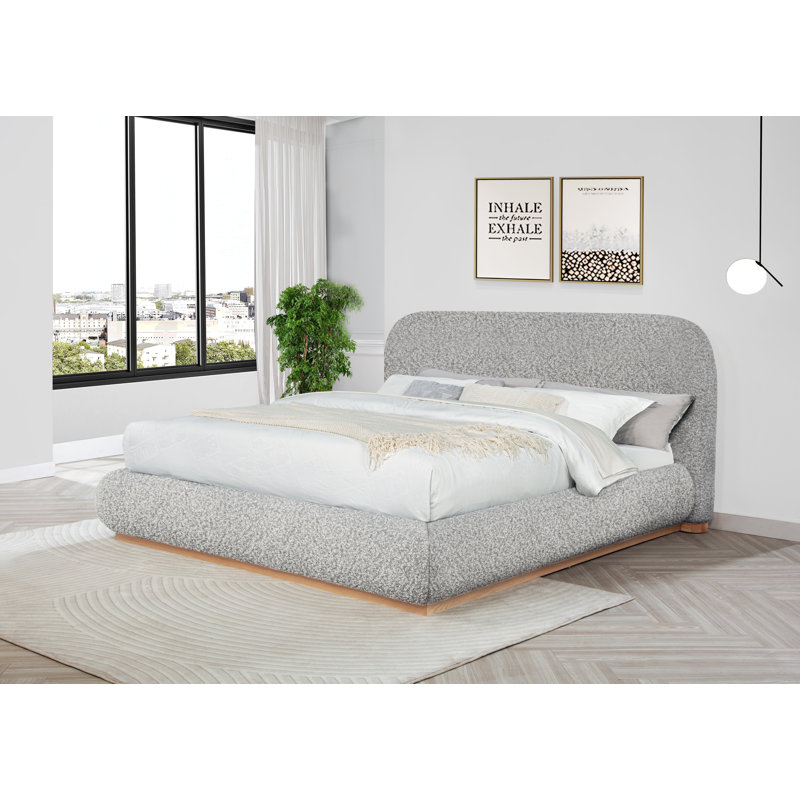 Lit plateforme entièrement rembourré en tissu Boucle Teddy, Gris riche, Très grand
