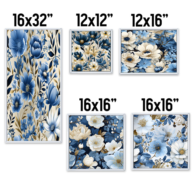 Doynton - Ensemble de 5 décorations murales florales, Cadre flottant blanc