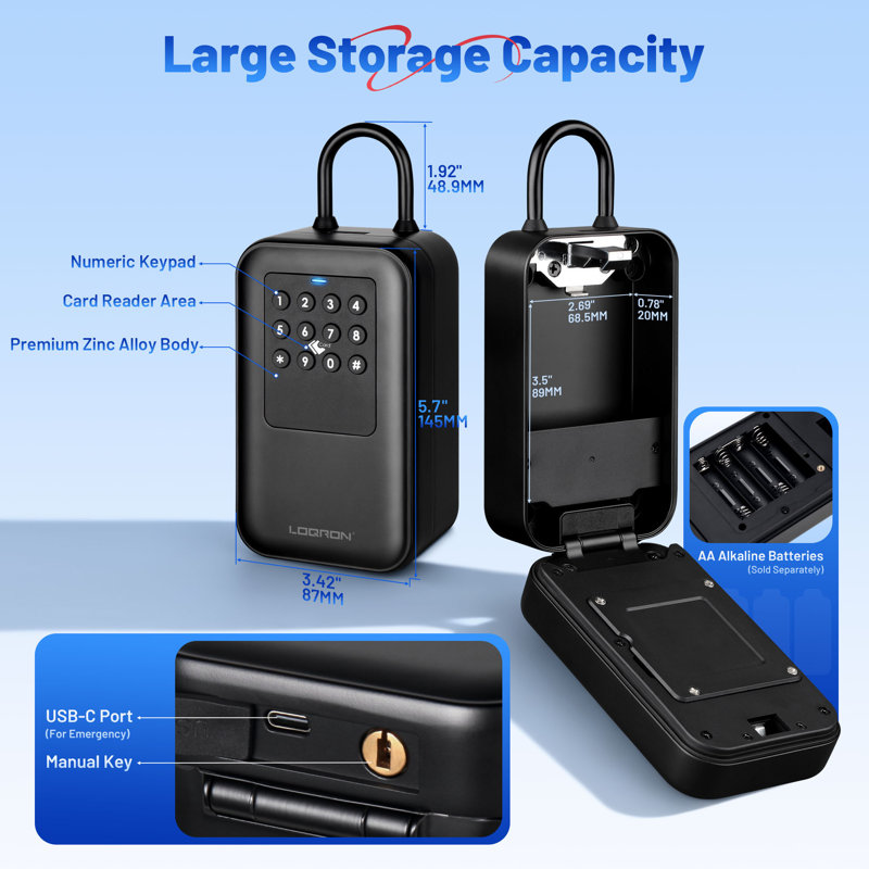 LOQRON Smart Key Lock Box – Password Access, Wall & Door Mount, Home Security