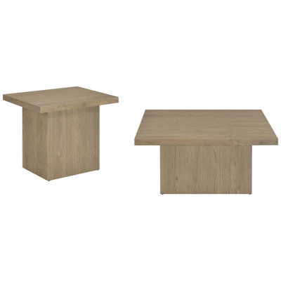 Square 2 - Piece Cocktail Coffee End Table In Latte Brown, Engineered Wood With Grain Laminate Veneer, Pedestal Bases, 35.55 Depth, Width, 16.04 Heigh