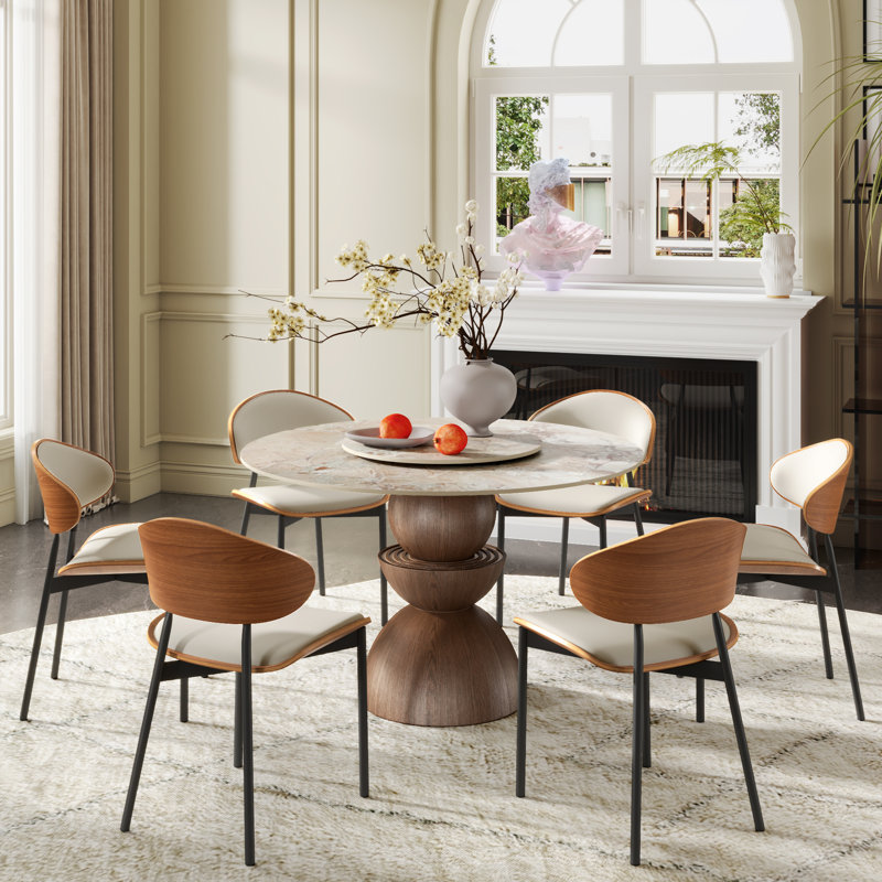 Ensemble de 5 tables de salle à manger modernes en pierre frittée moderne avec chaises paresseuses amovibles en cuir synthétique pour 4 personnes