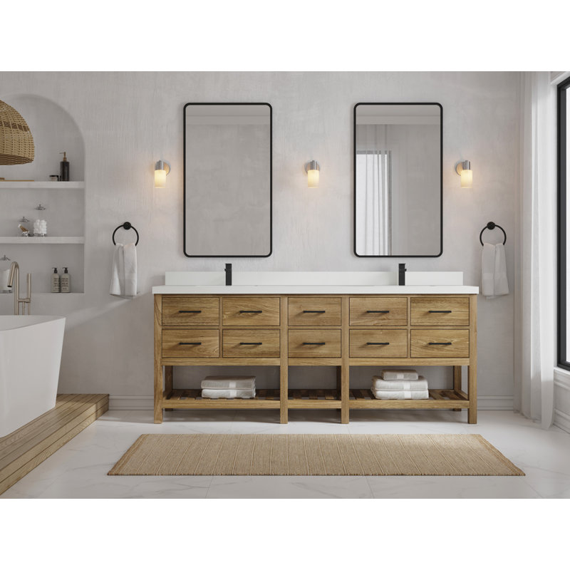 Ensemble de meuble-lavabo double 84 po, Blanc, Blanc délavé