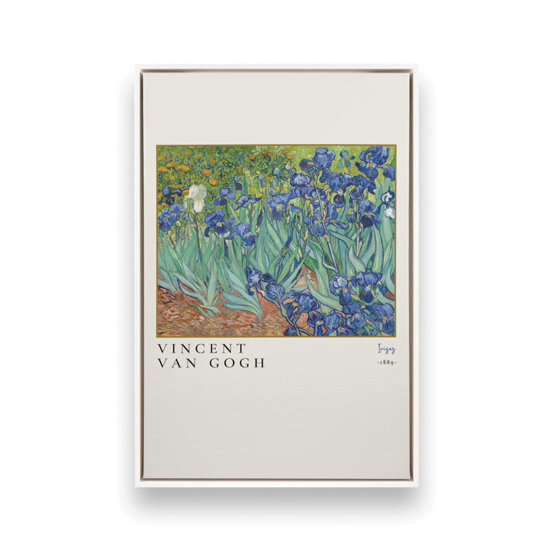 Van Gogh's Irises, reproduction sur toile dans un cadre, H 30,75 po x l 20,75 po, Cadre flottant blanc opaque