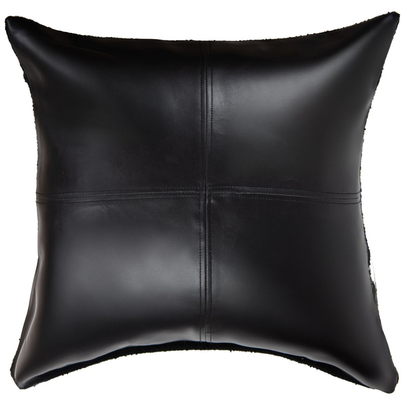 Faux Leather Throw Pillow, Black, Down Blend