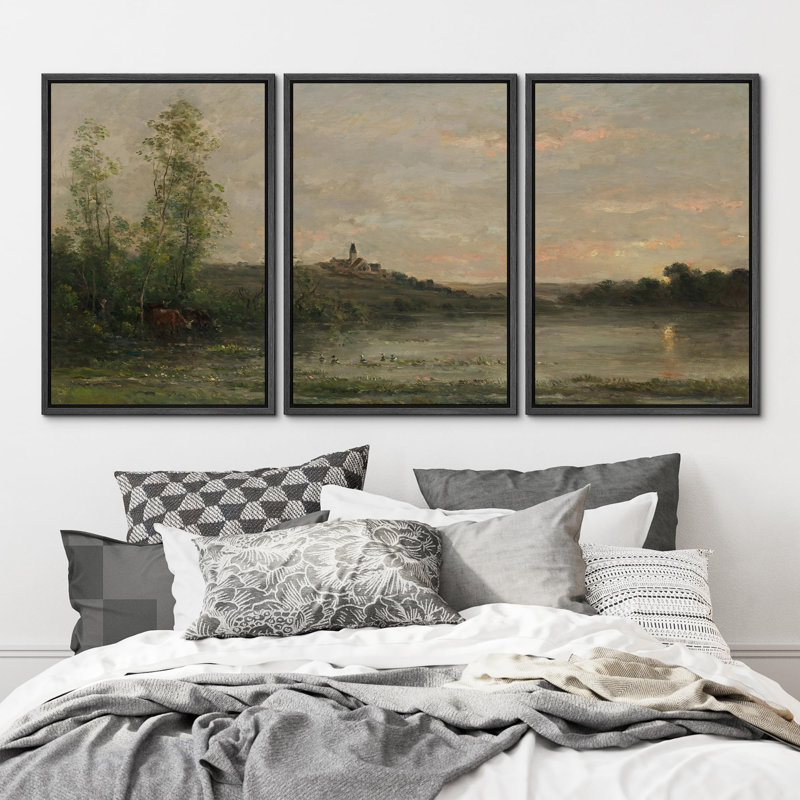 «Pastoral Serenity Countryside Minimalist», 3 pièces, H 36 po x l 24 po, Noir