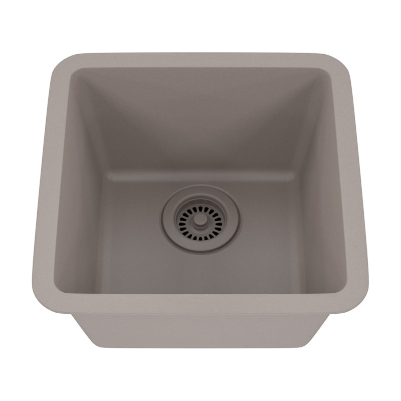 Évier de cuisine en quartz 15 po x 15 po, évier simple, évier encastré, évier de cuisine en granite, Gris