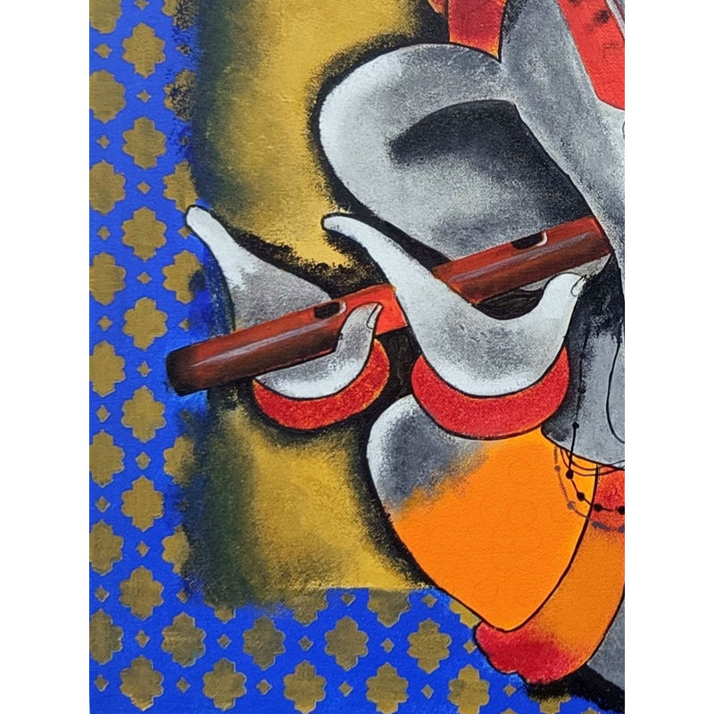 Lord Ganesha jouant de la flûte dans la peinture | Acrylique sur toile | Par Tejal Modi