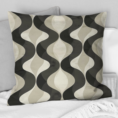 Black Retro Wave - Midcentury Throw Pillow