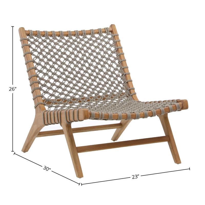 Mario Teak Wood and Rope Outdoor Occasional Chair, Gray