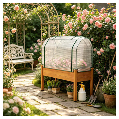Raised Garden Bed Planter Box for Vegetables and Flowers, Sand Finish with Steel Support