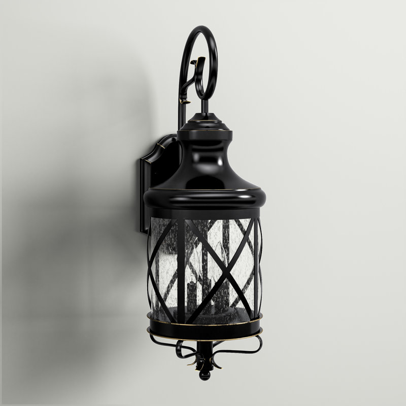Lanterne murale d'extérieur à 2 ampoules Siclen, Noir avec bordure dorée, H 19,5 po x l 7,5 po x P 9,75 po