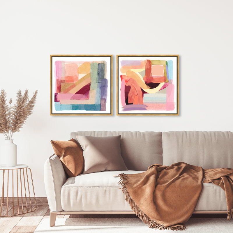 «Abstract Tone», ensemble de 2 impressions, Toile avec cadre doré, H 12 po x l 12 po