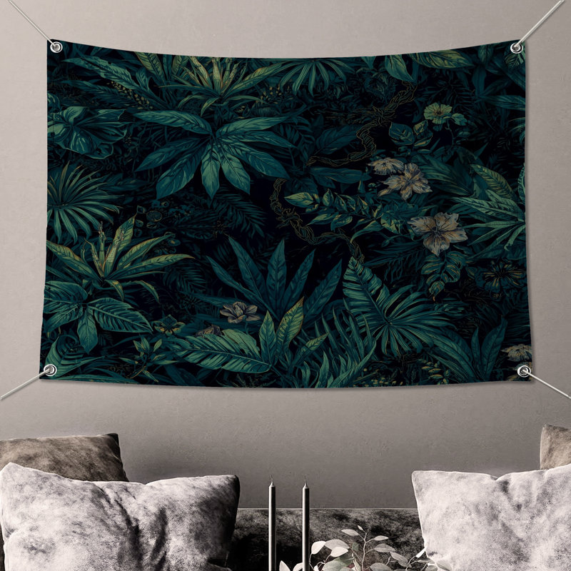 Dense Tropical Foliage Wall Tapestry - Plants Wall Decor, 50in H x60in W with 4 Grommets