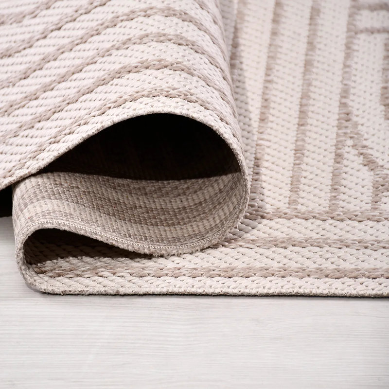 Tapis crème moderne en polyester Ebert facile à nettoyer, 5 pi x 7,5 pi