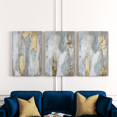 «Textured Neutrals and Gold I», ensemble de 3 toiles tendues