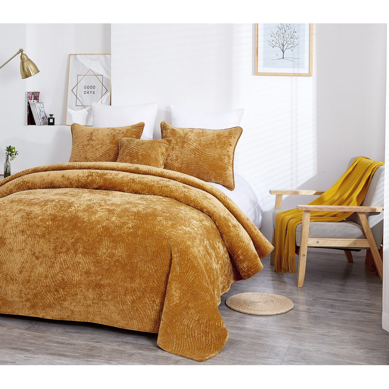 Ensemble de couvre-lit / or  doré / jaune, Couvre-lit grand + 2 taies décoratives pour grand