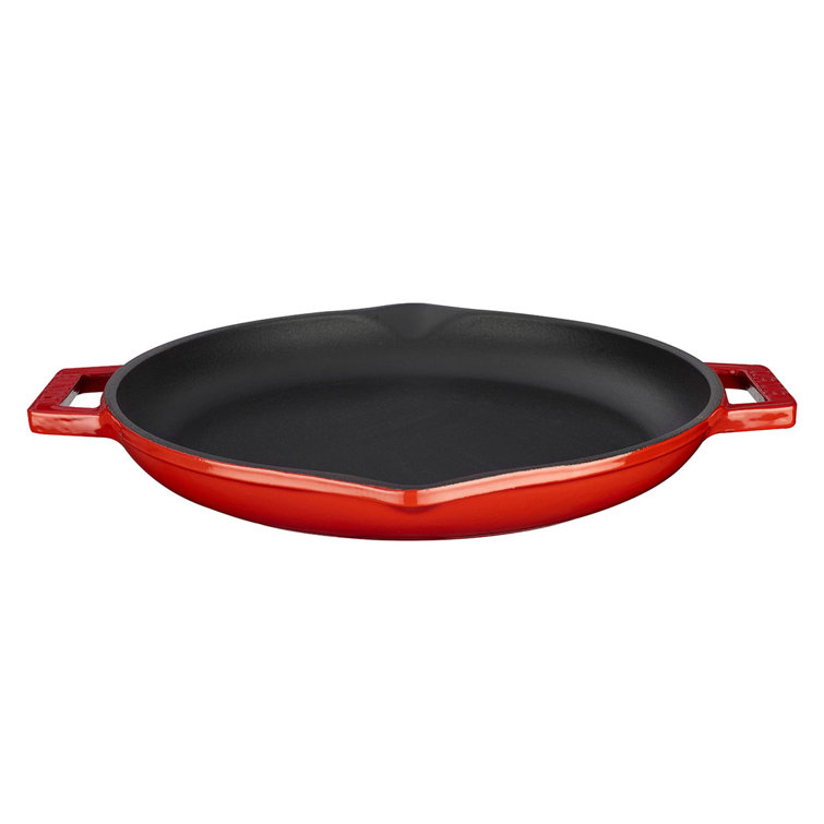 Lava Enameled Cast Iron Steak Grill Pan with Side Drip Spouts - 12 Inch  Round, Three Layers of Enamel Coated Cast Iron Griddle Skillet with Loop  Handles, Glass Lid and Metal Knob (