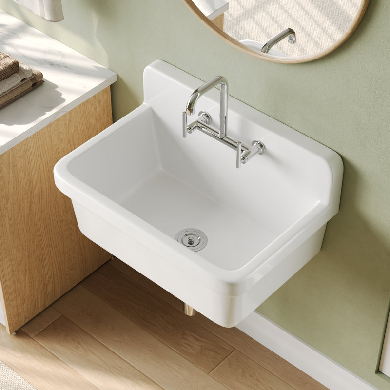Deervalley 30 Inch Ally Wall Mount Utility Sink White Ceramic Laundry Sink Farmhouse Slop Sink Laundry Tub