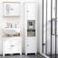 Grande armoire de rangement pour salle de bain, tour à linge autoportante avec tablette à 2 niveaux et 2 armoires, rangement pour plancher étroit, blanc