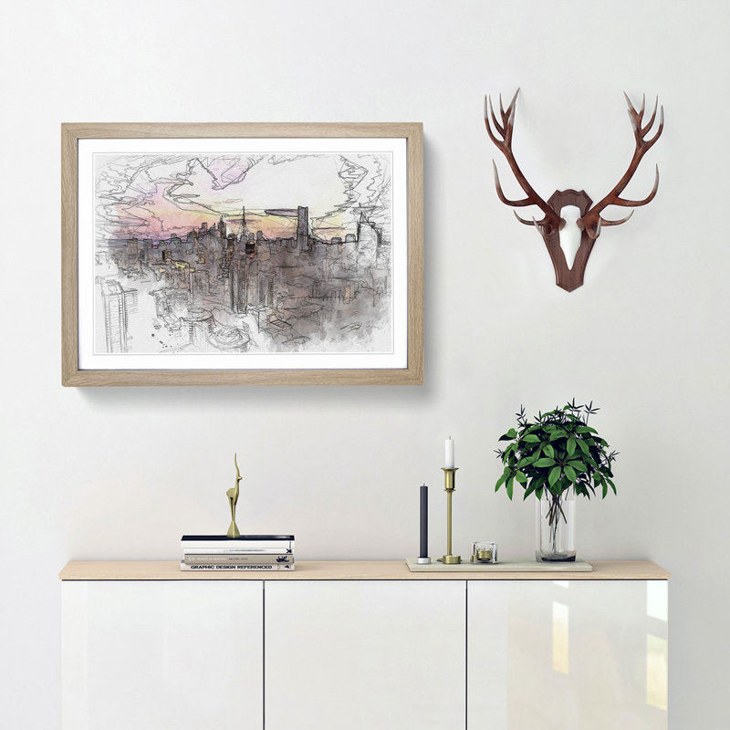 Toronto Canada Skyline in Abstract - Picture Frame Graphic Art Print, 50cm H x 76cm W x 2cm D, Oak