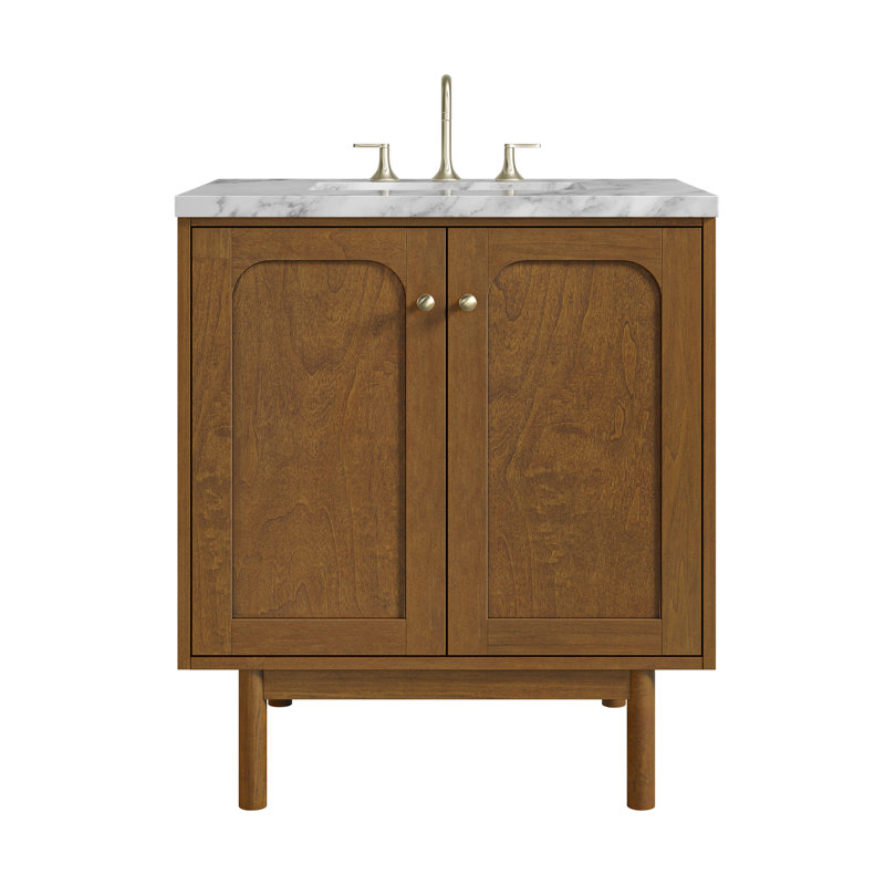 Laurent 30'' W Single Vanity, Honey Brown, Carrara White, 8" Widespread