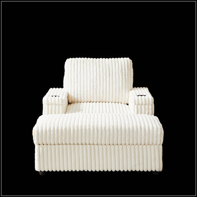 Fauteuil inclinable en velours côtelé de 42,5 pouces avec rangement, porte-gobelet et dossier confortable pour la détente dans le salon