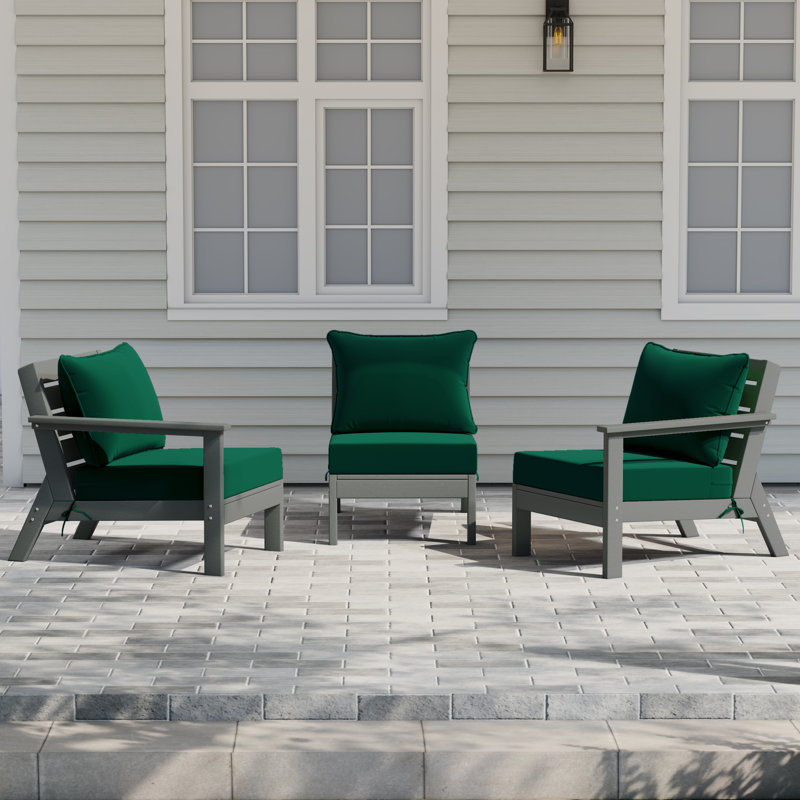 Ensemble de conversation à assise profonde 3 pièces avec coussins, Gray, Green