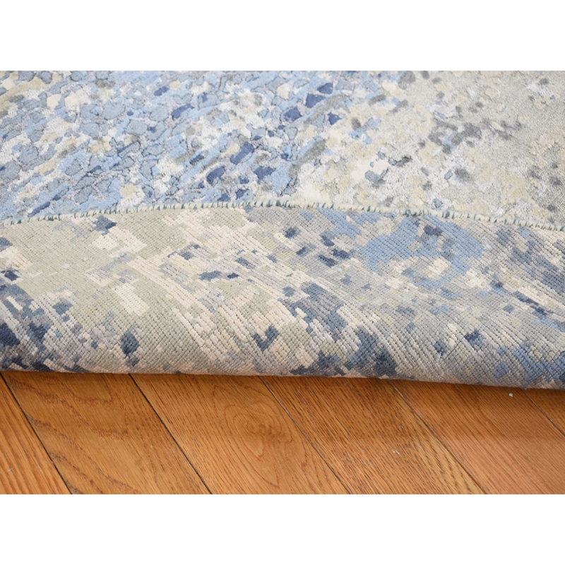 Tapis rond bleu en laine et soie noué à la main 9 pi x 9 pi 91B51AD7A43E4377891330EDA9D756C5