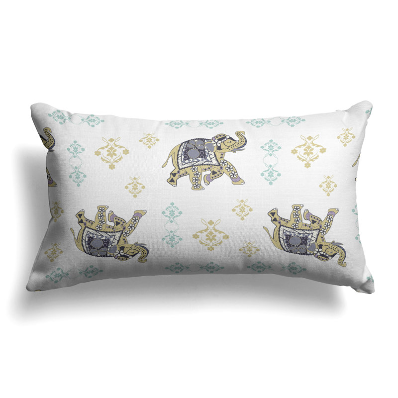 MughalElephant  Rectangular Throw Pillow, White/Yellow