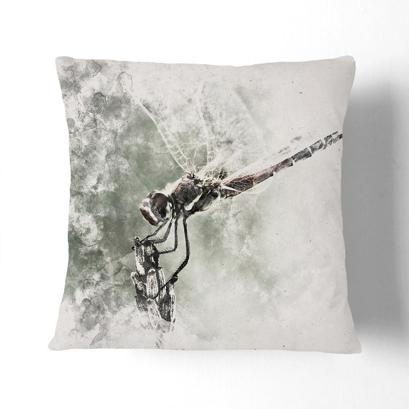Perched Dragonfly Cushion with Filling, Stone, 55cm H x 55cm W x 20cm D