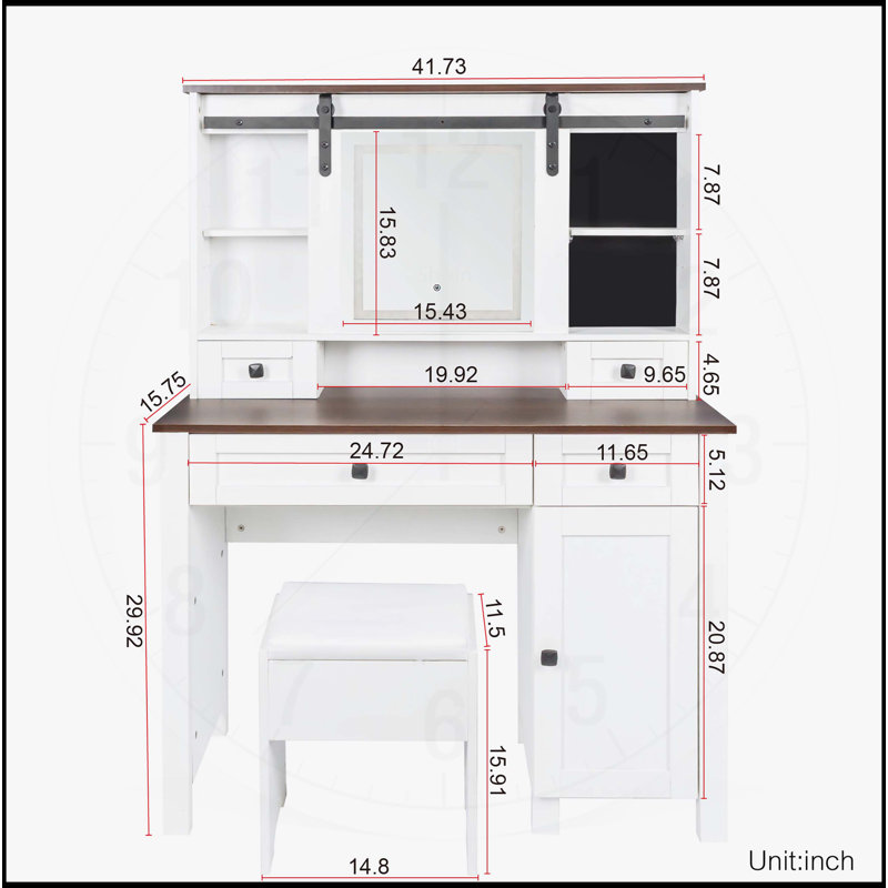 Charming Farmhouse Vanity with Multiple Storage Options and Illuminated Mirror