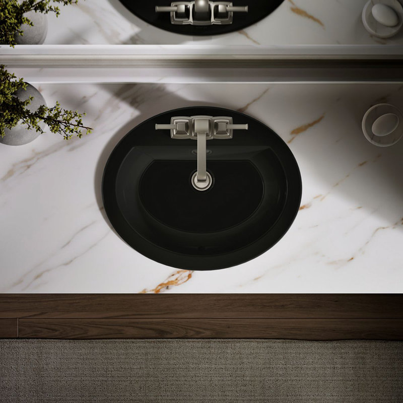 Bryant Ceramic Oval Drop-In Bathroom Sink with Overflow, Black Black, 4'' Centers